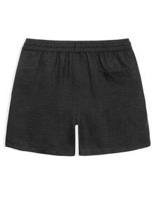 Manfinity KASUA Men's Textured Drawstring Waist Pocket Beach Shorts, Versatile For Vacation And Seaside, Holiday - Black - View 2