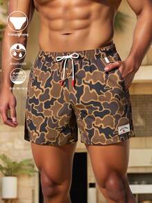 Manfinity VDAYZ Men's Casual Printed Beach Shorts, Holiday - Army Green - View 1