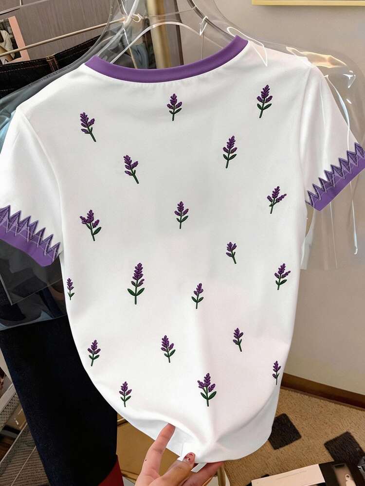 Resyla [Printed Design] Women's Casual Floral Print Round Neck Short Sleeve T-Shirt, Summer - Multicolor - View 3