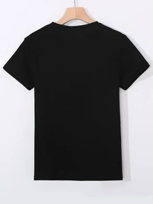 INAWLY [Printed Design] Plus Size Plain Round Neck Short Sleeve T-Shirt, Versatile Casual Traditional Practical Formal Vacation Black Summer - Black - View 5