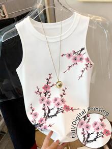 Resyla [印花設計] 女款花卉印花圓領休閒百搭背心 - 彩色 - 查看 1