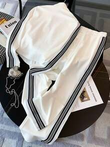Franclia [Printed Design] Fitted Stand Collar Jacket + Casual Slant Pocket Pants - White - View 5