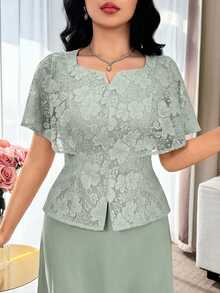 Feyla Conjunto de 2 piezas de top y falda de jacquard para mujer, de moda para citas y fiestas - Verde - Ver 8
