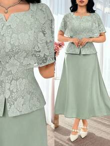 Feyla Conjunto de 2 piezas de top y falda de jacquard para mujer, de moda para citas y fiestas - Verde - Ver 9