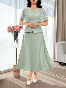 Feyla Conjunto de 2 piezas de top y falda de jacquard para mujer, de moda para citas y fiestas - Verde - Ver 7