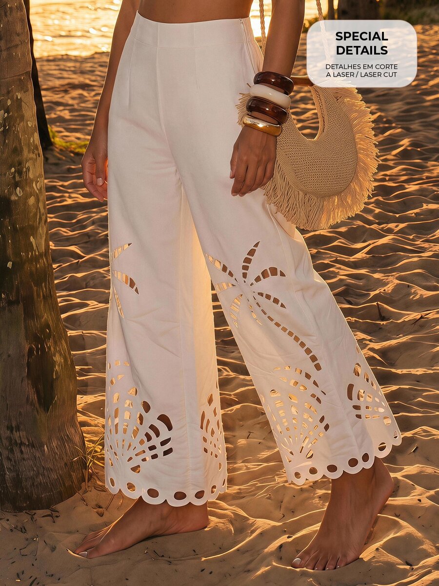 CAJUNI Women's Solid Color Casual Versatile Daily Wear Long Pants - White - View 1