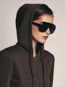 KSTM Cropped Zip-Up Hoodie With Drawstring Hood And Split Cuffs Structured Silhouette Fall Winter Layering Essential - Brown - View 6