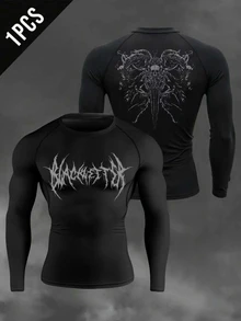 Gym Rark Men's Slim Fit Skeleton Print Long Sleeve Athletic T-Shirt - Black - View 6