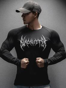 Gym Rark Men's Slim Fit Skeleton Print Long Sleeve Athletic T-Shirt - Black - View 4