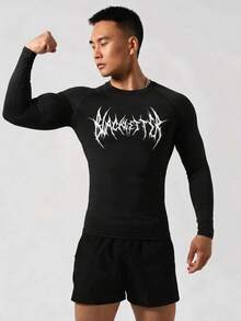 Gym Rark Men's Slim Fit Skeleton Print Long Sleeve Athletic T-Shirt - Black - View 1