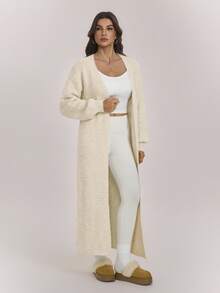 SHEIN Tall Women's Solid Color Casual Versatile Daily Wear Cardigan - Apricot - View 3
