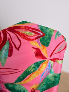 Veslaya Plus Size Tropical Plant Printed High Slit Vacation Spaghetti Strap Dress - Multicolor - View 9