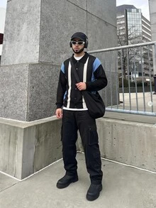 Manfinity LEGND 男士条纹长袖单排扣休闲开衫，秋冬 - 彩色 - 查看 1