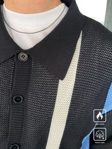 Manfinity LEGND 男士条纹长袖单排扣休闲开衫，秋冬 - 彩色 - 查看 5