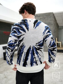 Manfinity LEGND 男士休闲拼色小丑图案针织毛衣，秋冬 - 彩色 - 查看 2