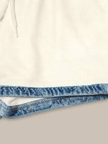Franclia [Denim Effect] 女款夏季休閒運動街頭風拼色滾邊背心短褲兩件套 白色與藍色度假慢跑套裝 - 彩色 - 查看 7