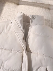 Tween Girl Thickened 3D Textured Fabric Warm Zip-Up Hooded Jacket Cool Modest Cute Winter Long Sleeve Y2K Padded Coat School Club Off-White - White - View 8