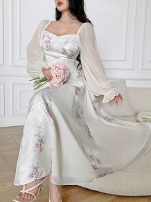 Feyla Elegant Printed Flare Sleeve Women Dress Long Floral Tea Party Valentine's Day Holiday Outfits Spring Summer Outfit - Multicolor - View 7