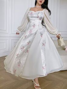 Feyla Elegant Printed Flare Sleeve Women Dress Long Floral Tea Party Valentine's Day Holiday Outfits Spring Summer Outfit - Multicolor - View 6