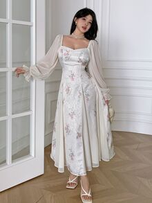 Feyla Elegant Printed Flare Sleeve Women Dress Long Floral Tea Party Valentine's Day Holiday Outfits Spring Summer Outfit - Multicolor - View 5