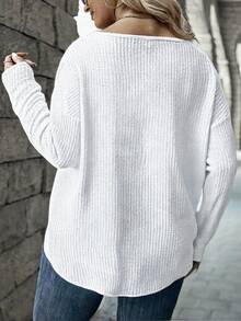 SHEIN LUNE New Fashion Casual V-Neck Button Long Sleeve Color T-Shirt For Women Fall - White - View 2