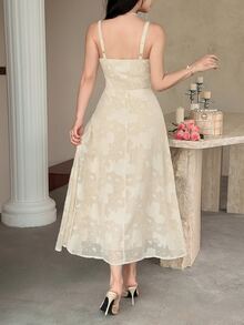 Feyla Đầm slip nữ thanh lịch đính sequin cắt khoét họa tiết hoa cho tiệc trà mùa hè màu trắng - Màu be - Xem 3