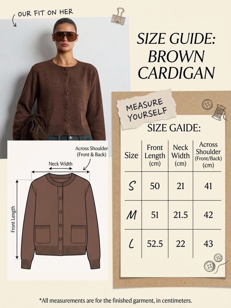 Lumivelle Minimal French Casual Solid Knit Cardigan With Front Buttons Patch Pockets Brunch Shades Of Brown Autumn - Brown - View 10