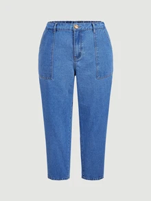 Breezaya Plus High Waist Mom Fit Jeans Dates Date Night Light Blue Summer Business Casual - Blue - View 8