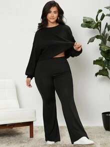 Shapeblank Plus High Waist Flare Leg Pants - Black - View 4