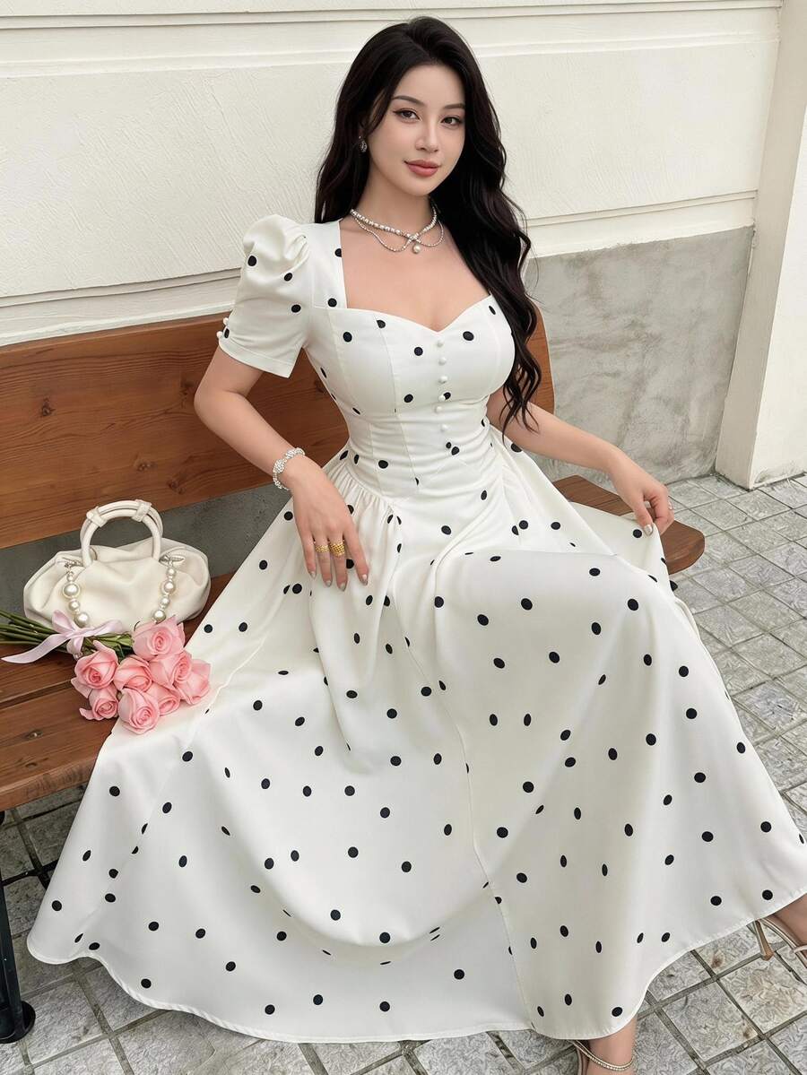 Feyla 女士甜心领波点花瓣袖优雅连衣裙 - 彩色 - 查看 1