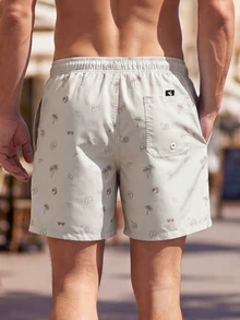 CoralVoy Men's Casual Printed Drawstring Beach Shorts, Holiday - Beige - View 2