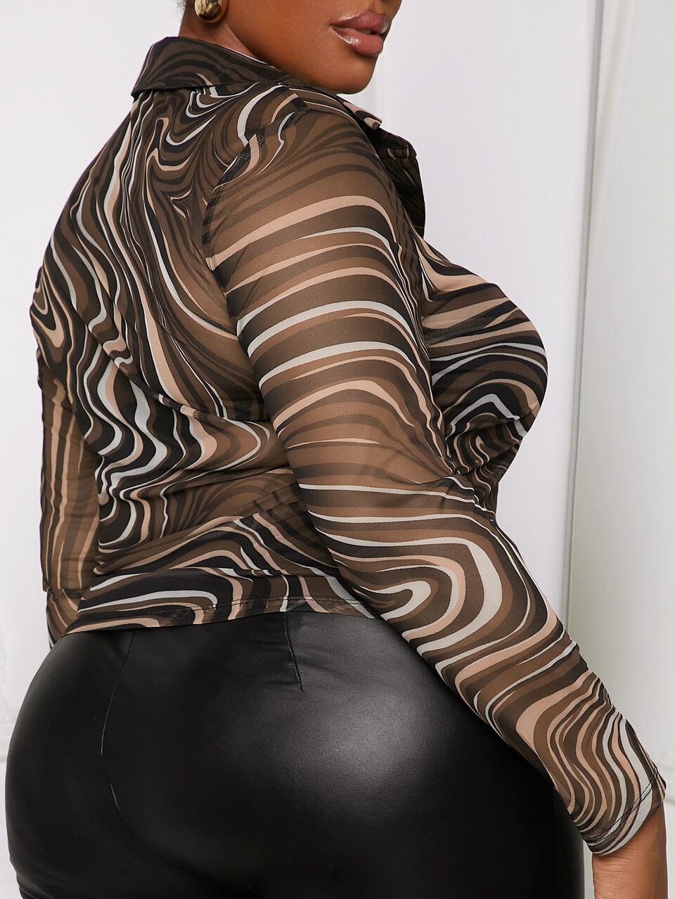 Plus Size Women's Printed Fluid Shirt And Slim Cropped Pants Two-Piece Set
