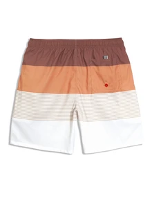CoralVoy Men's Summer Vacation Contrast Color Striped Drawstring Waist Brown Beach Shorts, Holiday - Brown - View 6