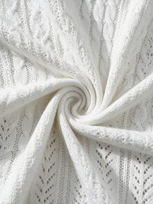 Breezaya New Elegant Round Neck Long Sleeve Cinched Waist Cable Knit Sweater For Women - White - View 3
