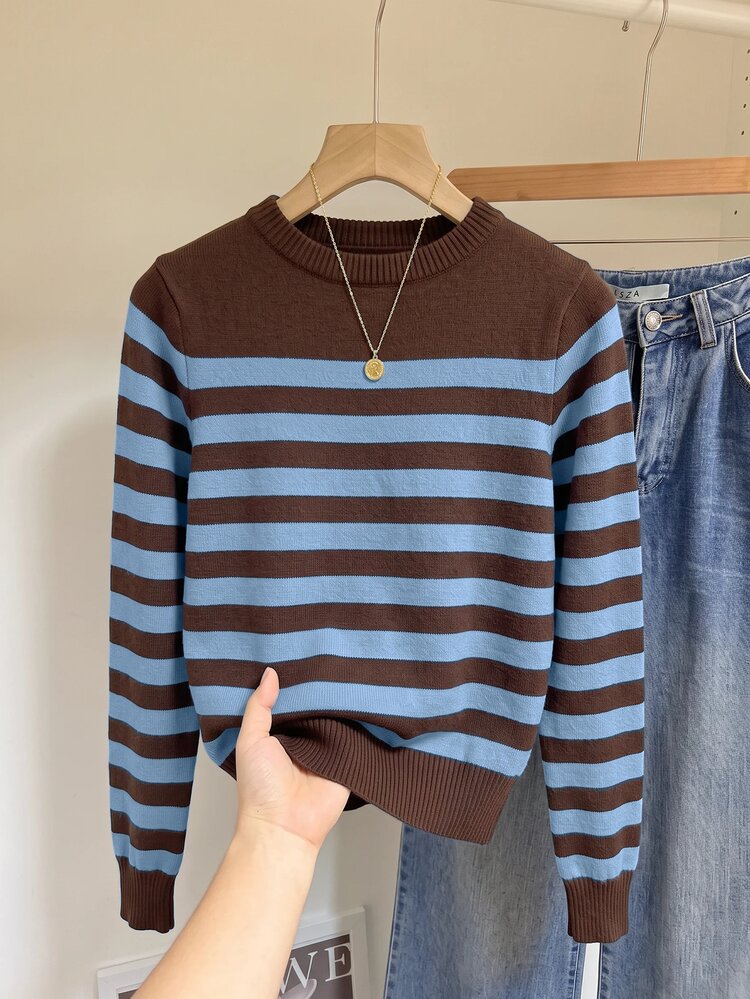 Muvela Striped Pattern Ribbed Knit Sweater,Long Sleeve Tops,Knitted Sweater In Fall/Winter - Multicolor - View 4