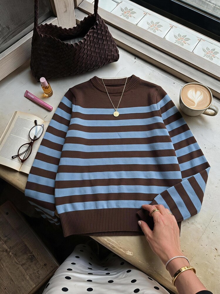 Muvela Striped Pattern Ribbed Knit Sweater,Long Sleeve Tops,Knitted Sweater In Fall/Winter - Multicolor - View 1