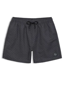 CoralVoy Pantalones cortos casuales de playa para hombre con estampado integral, bolsillos inclinados y cintura con cordón, para vacaciones - Negro - Ver 6