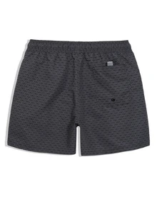 CoralVoy Pantalones cortos casuales de playa para hombre con estampado integral, bolsillos inclinados y cintura con cordón, para vacaciones - Negro - Ver 5