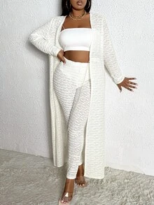 Veslaya X-Plus Size Textured Fabric Twisted Top And Legging Set - Apricot - View 4