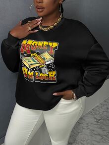 Veslaya Plus Lock & Letter Graphic Drop Shoulder Sweatshirt - Black - View 3