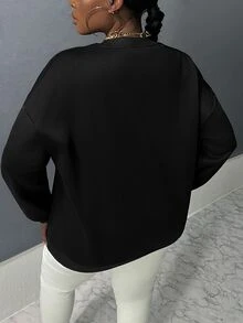 Veslaya Plus Lock & Letter Graphic Drop Shoulder Sweatshirt - Black - View 2