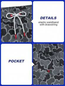 Manfinity VDAYZ Men's Camouflage Casual Elastic Waist Pocket Beach Shorts, Holiday - Dark Grey - View 7