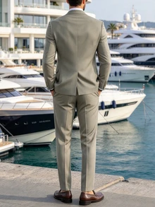 Manfinity Bizformal Men's Luxury Double-Breasted Suit Set, Adds More Style And Layers, Suitable For Daily Commuting, Business, Gatherings, And Parties. - Army Green - View 2