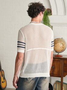 Manfinity LEGND Aesthetic Post--Men's Casual Contrast Stripe & Numeric Perforated Knit Top, Summer - Multicolor - View 2