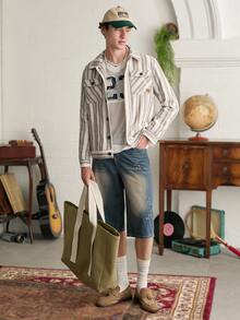 Manfinity LEGND Aesthetic Post--Men's Casual Contrast Stripe & Numeric Perforated Knit Top, Summer - Multicolor - View 4