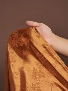 Veslaya 焦橙色大尺碼優雅秋季派對婚禮花卉紋理亮面緞面翻領長袖收腰A字迷你洋裝，鐵鏽古銅色編織 - 棕色 - 查看 12