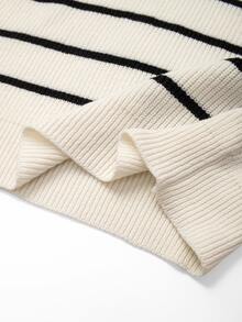 GlowEve CURVE Plus Size Women Striped Colorblock Knit Sweater With Bowknot Hollow Back Loose Drop Shoulder Lantern Long Sleeve Front & Back V Neck Drawstring Soft Flattering Slimming Casual Knit Jumper - Multicolor - View 8