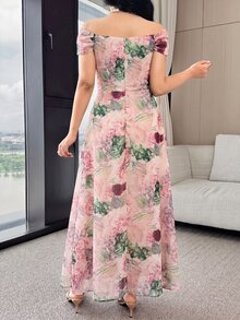 Feyla Elegant Printed Off-Shoulder Dress For Women Holiday Vacation Pink Floral Summer - Multicolor - View 3