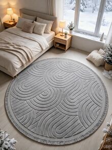 Modern Round Boho Rug – Textured Geometric Circle Carpet With White Tassel Fringe – Washable Nursery & Living Room Decor - Light Grey - View 4