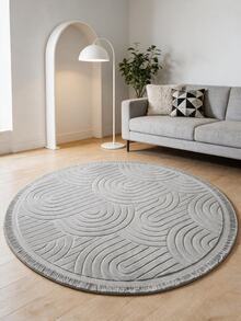 Modern Round Boho Rug – Textured Geometric Circle Carpet With White Tassel Fringe – Washable Nursery & Living Room Decor - Light Grey - View 5